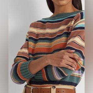 NWT LAUREN RALPH LAUREN Striped Cotton-Linen Boatneck Sweater